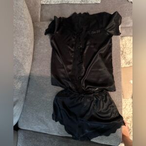 Elegant Black Satin Pajama Set
